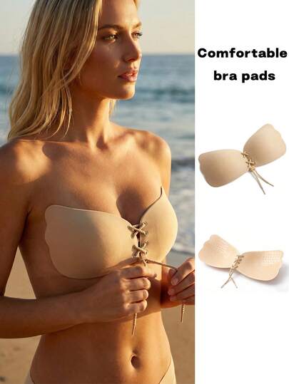 1/2 Piece Women's Invisible Breast Petals, Wing-Shaped Breast Petals With Drawstring, Summer Women's Backless Self-Adhesive Bra, Adhesive Breast Petals, Invisible And Push-Up, Strapless, Breathable And Anti-Sagging, Suitable Bra Accessory To Match Wedding Dresses.