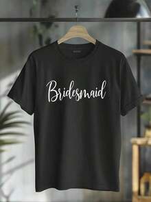 Camiseta 100% Algodón para Damas de Honor, Bodas, Despedidas de Soltera, Fiestas Nupciales, Camiseta Gráfica para Mujer y Hombre, Cuello Redondo, Estilo Clásico, Moda Verano, Vacaciones - Negro - Ver 5