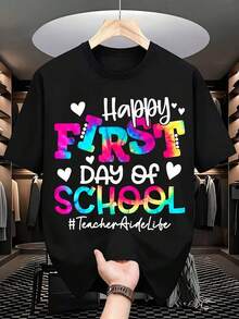 Camiseta "Feliz primer día de clases, ayudante de maestro" - Es una camiseta perfecta para regalar a amigos y familiares en cualquier fiesta u ocasión festiva, 220g - Negro - Ver 2