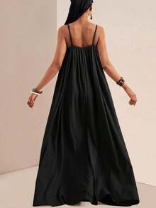 xheZivah Vestido holgado de mujer con textura vertical, corte suelto, de color caqui, de manga corta y ajustable, apropiado para el verano de 2025, festivales de música, Pascua, Día de San Patricio, estilo occidental, estilo nómada, fiestas de cumpleaños, temporada de graduación, uso casual diario, versátil, de ocio, vacaciones, viajes en crucero, playa, tomar el sol, popular en redes sociales. xhe - Negro - Ver 4