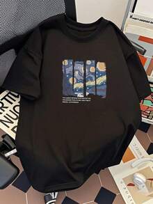Limited EditionKpop Night Print Men-Shirts Short Sleeve Fashion Streetwear Harajuku Oversize Male Tees O-Neck Unisex Y2k ClothingLightweight Cotton - 黑色 - 查看 12