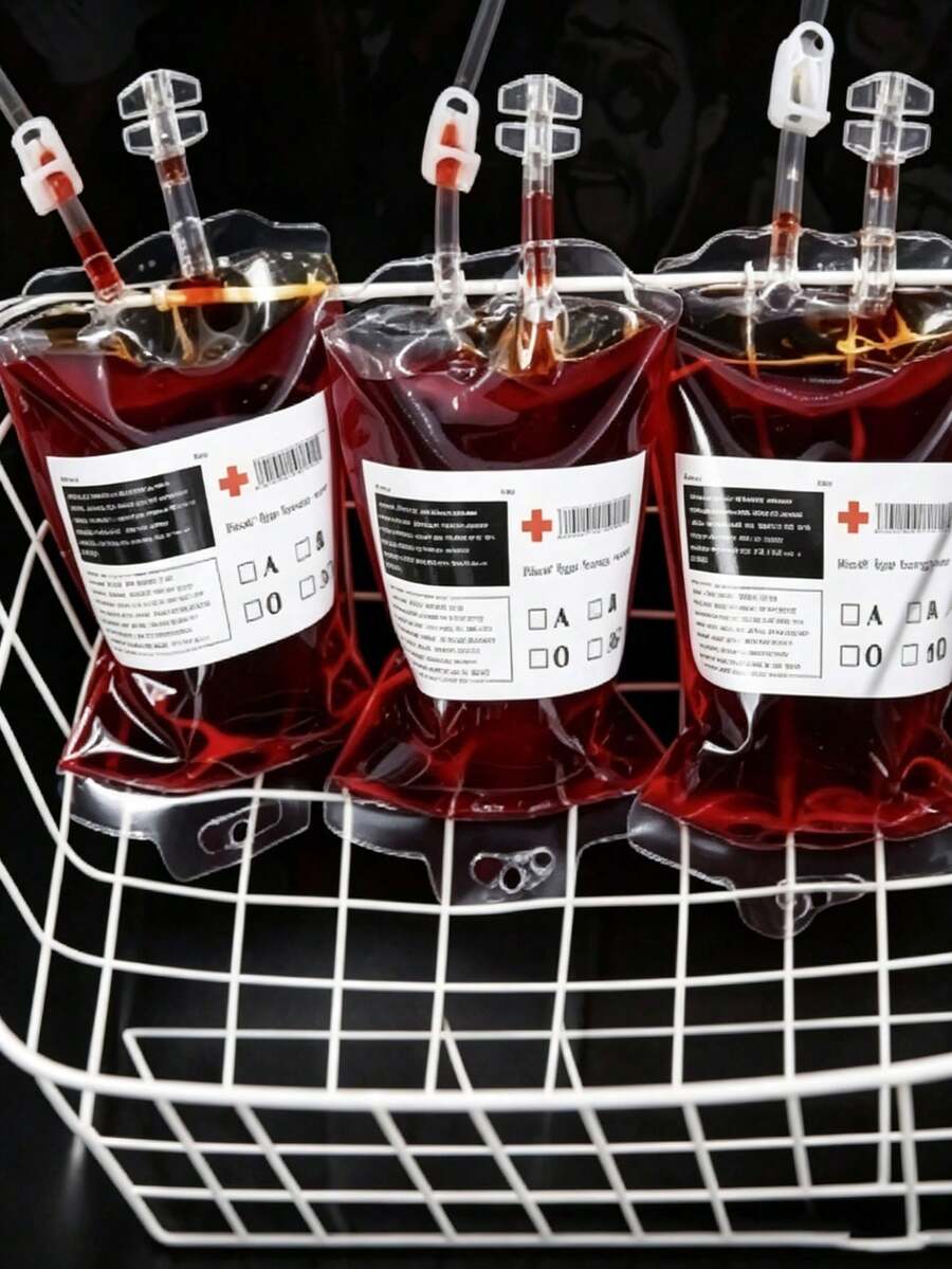 31pcs(1set) Halloween Blood Bags, 1set 10pcs Blood Bags, Includes 1 Funnel, 10 Labels And 10 Clips, Reusable, Vampire Nurse Hospital Theme Party Props, For Holiday Decoration Only