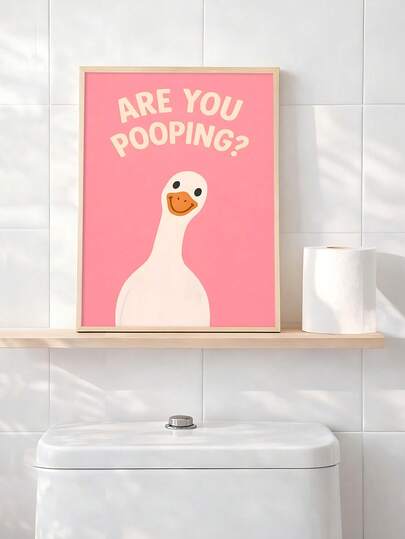 1pc Funny Duck Bathroom Print: 'Are You Pooping?' Poster, Modern Funny Goose Bathroom Print, Stripes Pooping Wall Art, Festival Gift, The Ideal Gift For Friends, Bedroom Art Print, Living Room Decor, Office Decor, Kitchen Decor, Bathroom Decor, Wall Arts, Wall Decor, Home Decor, Room Decor, Canvas Wall Art, Posters, Wall Art With Frame, Optional Frame ﻿