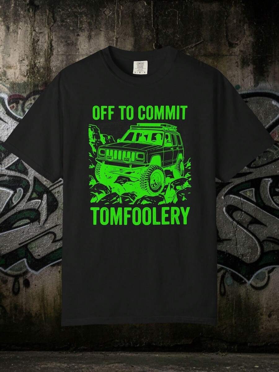Off-Road Adventure - Funny Four-Wheel Drive Print T-Shirt, Women's Shirts, Women's Sweatshirts, Women's Casual Summer Sweater Blouse, Prom Dresses - 黑色 - 查看 1