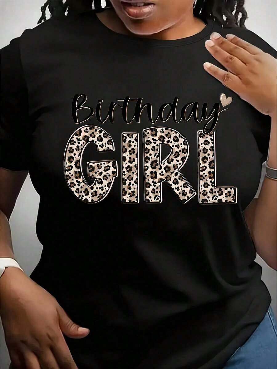 Camiseta con Estampado 'Reina de Cumpleaños' para Mujer de Talla Grande, Camiseta de Cumpleaños, Camiseta Casual de Manga Corta con Cuello Redondo, Adecuada para el Verano, Ropa de Fiesta, Camiseta con Diseño Divertido, Perfecta como Regalo de Cumpleaños - Negro - Ver 1