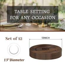 MAONAME - Juego de 12 platos de carga redondos, cargador café de 13 pulgadas para platos de cena, cargadores de placa de madera sintética de granja, cargadores de mesa rústicos para bodas, fiestas - redondo112pc - Ver 2