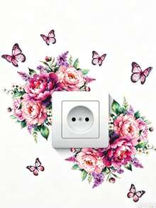 Multiple Watercolor Floral Switch Wall Stickers, Waterproof Self-Adhesive Removable Rose, Peony, Butterfly Decals, Gentle Ins/Romantic Style Switch Socket Panel Decor, Home Atmosphere Renovation Stickers - Wall Stickers - View 8