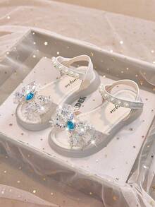Girls' Soft Sole Sandals, Cute Sequin Bow Princess Shoes, Crystal Shoes For Little Girls, Suitable For Summer - Beige - View 4