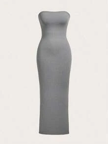 Vestido Sólido Estilo Tubo Para Cena O Citas Casuales - Gris - Ver 1