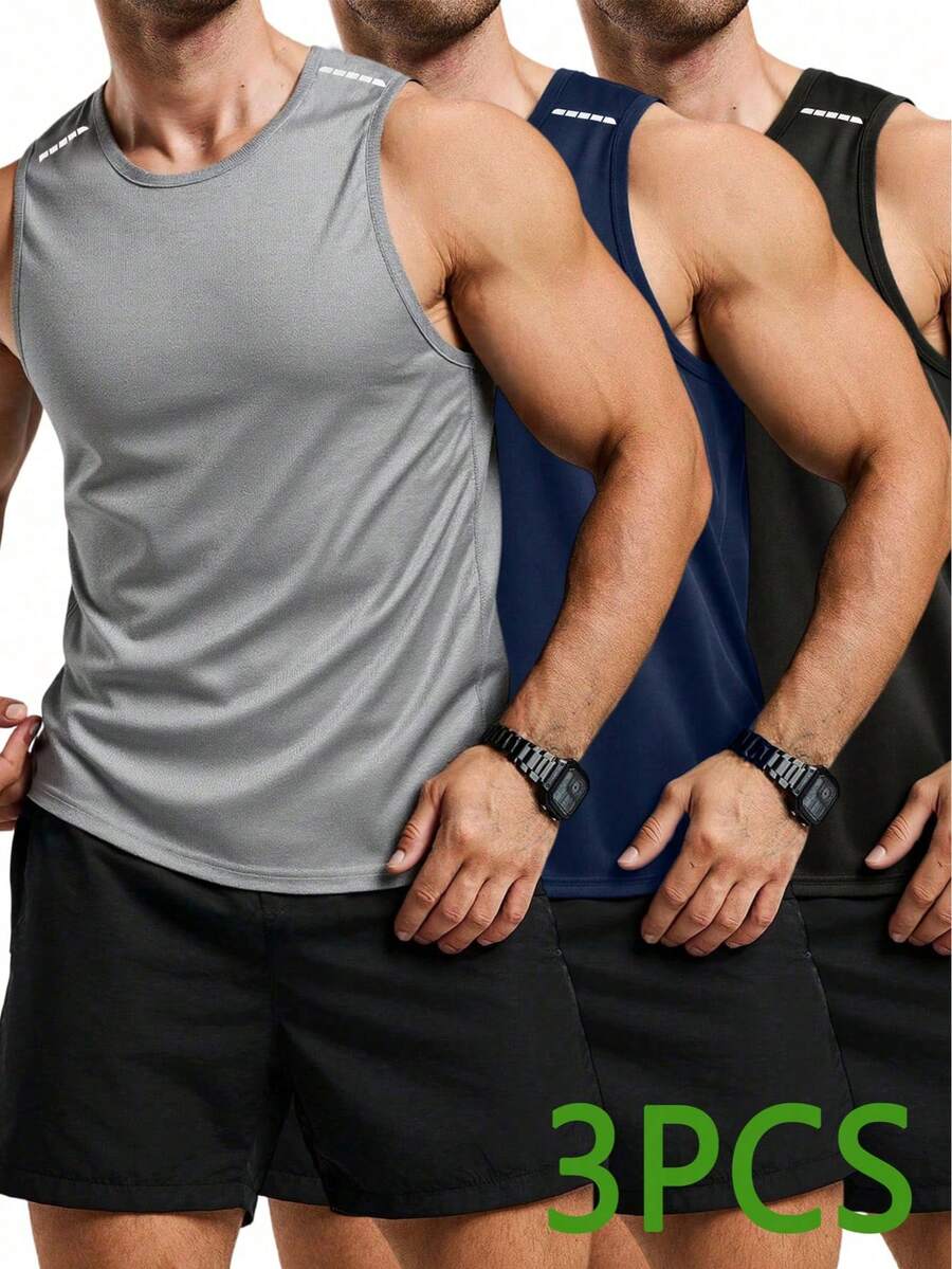 3pcs Men's Summer Sports Short Sleeve Elastic T-Shirts, Multi-Color Options, Suitable For Fitness, Running, Training - Light Grey - View 1