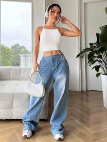 Top Corto Ajustado Y Sin Mangas En Color Sólido Para Mujer Con Cuello Halter - Blanco 2 - Ver 7