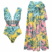2026 New Floral Print Color Block Resort Style One-Piece Swimsuit For Women - Swimsuit - View 5