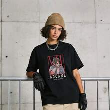 Women's Summer Clothing, Soft Cotton Casual T-Shirt With Round Neck, ARCANE Print. Black. - 黑色 - 查看 3