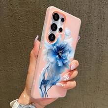Funda para teléfono: Funda adecuada para Samsung Galaxy S23 S23plus S24  S24Ultra S25 S25Plus S25Ultra S26 S26Ultra S26Plus, a prueba de golpes, de doble capa, tipo gel, con absorción magnética, protege la cámara, ultrafina, con un elegante diseño de flores azules. - Azul claro - Ver 4