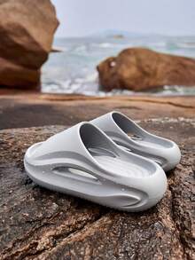 MAOLI Men's Open-Toe Thick-Sole Slippers, Casual Sports Style Hollow Design Couples Summer New Sandals, Shower Slides, Indoor Bedroom Daily Wear Sandals, EVA Non-Slip Increased Height 3cm, Multiple Colors Available, Women Summer Slippers - Grey - View 10