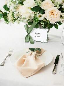 Scallop Shaped Name Cards, Suitable For Dining Table Setting, DIY Wedding Place Cards With Ribbons, Hanging Style Seat Cards, Wedding Table Numbers, Wedding Reception Desk Labels, Wedding Centerpiece Decor, Wedding Hanging Decorations, - Multicolor - View 2