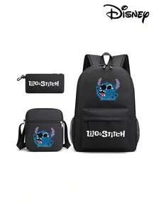 Bộ 3 món balo Disney Lilo & Stitch, balo in hình "Hello Stitch" kèm túi đeo chéo và hộp bút, balo đen kiểu dáng thường ngày dành cho thanh thiếu niên. - Bộ sản phẩm kết hợp Stitch Series - Xem 8