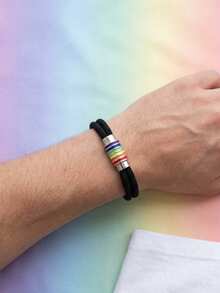 1pc Retro Woven Bracelet, Unisex Handmade Colorful Rope Magnetic Clasp Bracelet, Friendship Gift, Couple Accessory, Suitable For Proud Event And Daily Outfit - Rainbow Bracelet - View 6