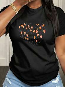 Camiseta de Mujer Talla Grande Wildflower Plant Love, de Manga Corta y Cuello Redondo, con Tela de Elasticidad Media, Adecuada para Atuendos Casuales de Primavera, Verano y Otoño, Lavable a Máquina, Diseño Divertido - Negro - Ver 7