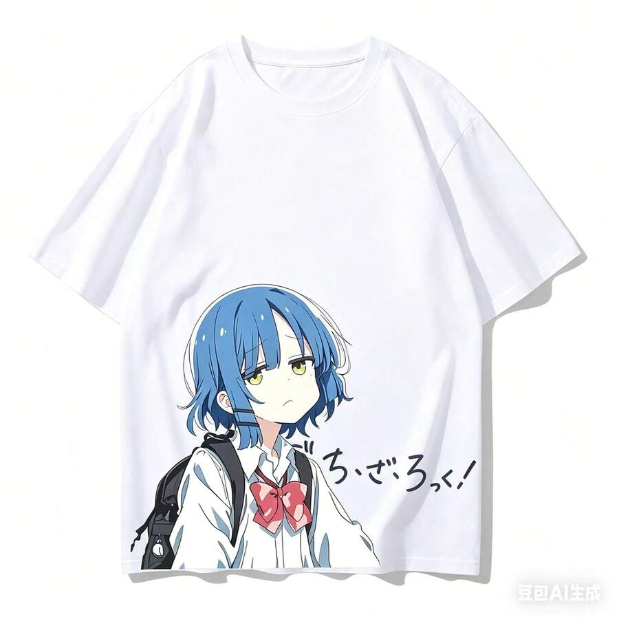 Camiseta de algodón Bocchi the R1OCk, ropa de personalidad, modelo oversize, nueva, de anime, ropa para todo el año, R Fashion, transpirable, 220 g, algodón puro, manga corta, para hombres y mujeres, tejido grueso, resistente a las arrugas y que no se deforma fácilmente. Estilo sencillo y versátil, ligero y transpirable, perfecto para ir al trabajo, viajar, acampar, ir de compras y el tiempo libre diario. - Blanco - Ver 1
