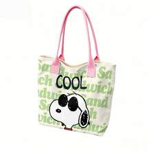 Miniso Túi tote vải canvas họa tiết Snoopy và kính thời trang, màu trắng ngà, thích hợp sử dụng hàng ngày. - Hồng - Xem 3