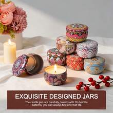 6 piezas Frascos de vela estilo bohemio con tapas estampadas, perfectos para principiantes en la fabricación de velas. Estos recipientes versátiles se pueden utilizar para almacenamiento o fabricación de velas, lo que los convierte en regalos ideales - Patrón bohemio - Ver 8