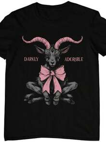 Camiseta Coquette Goth Aesthetic con lazo de Baphomet, estética grunge, arte oscuro, pagano gótico, fantasía, brujería. Camiseta unisex de algodón puro de 220 g, peso ideal para todas las estaciones, apta tanto para hombres como para mujeres. Tejido duradero de alta calidad, suave al tacto y de larga duración. Prenda transpirable, ideal para el otoño y las vacaciones. - Negro - Ver 1