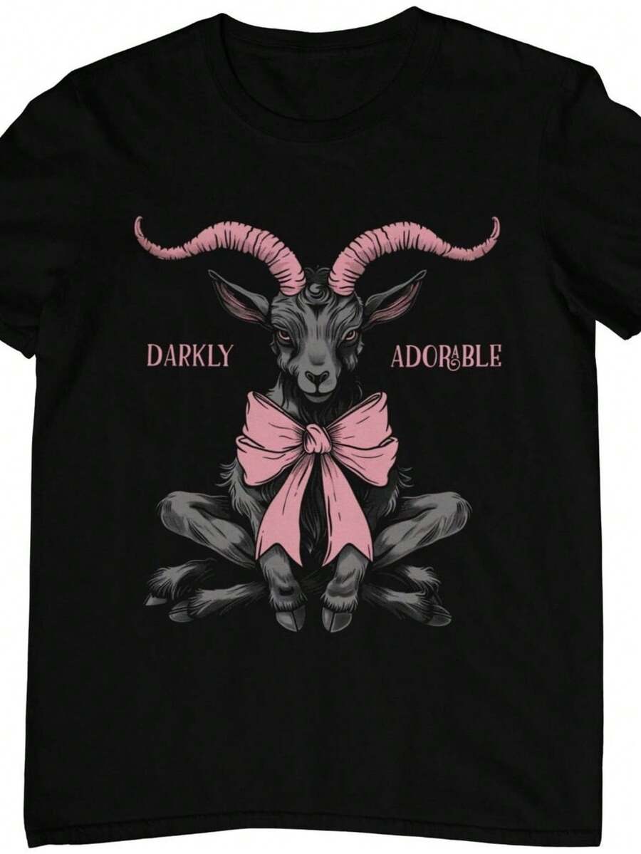 Camiseta Coquette Goth Aesthetic con lazo de Baphomet, estética grunge, arte oscuro, pagano gótico, fantasía, brujería. Camiseta unisex de algodón puro de 220 g, peso ideal para todas las estaciones, apta tanto para hombres como para mujeres. Tejido duradero de alta calidad, suave al tacto y de larga duración. Prenda transpirable, ideal para el otoño y las vacaciones. - Negro - Ver 1