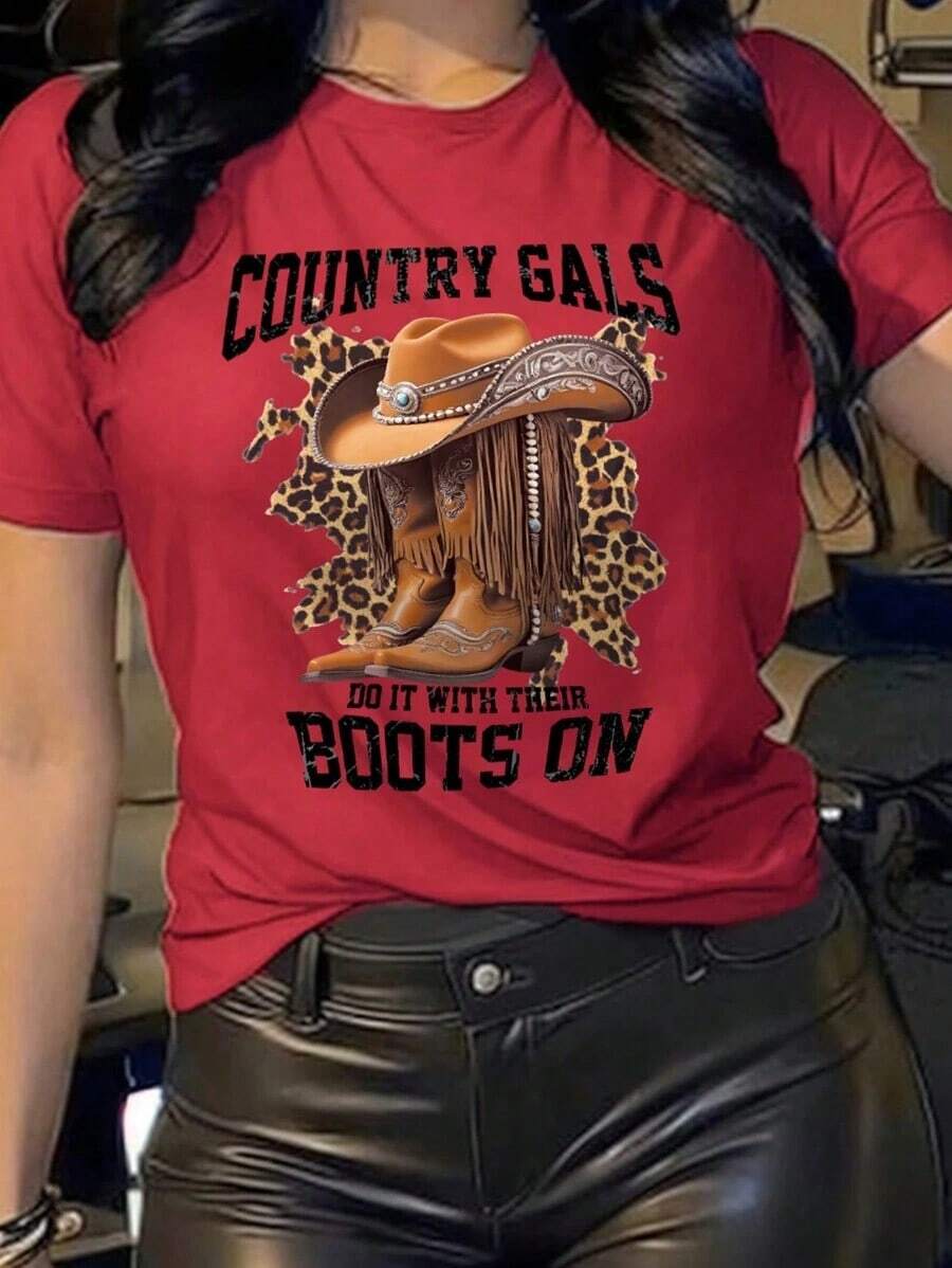 Camiseta de manga corta casual con estampado de leopardo para mujeres, blusas gráficas para mujer - Rojo - Ver 1