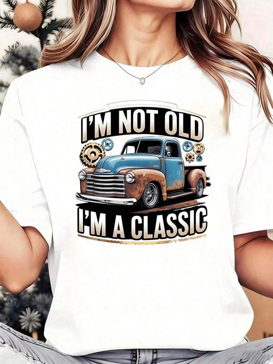 ropa de mujer No soy viejo, soy un clásico. Camiseta con estampado de camión vintage para mujeres, hombres, unisex, informal. Idea de regalo divertida para entusiastas de los coches. Las mangas cortas estampadas son adecuadas para regalos en días festivos, como fiestas, salidas y eventos deportivos. camisas de mujer - Blanco - Ver 1