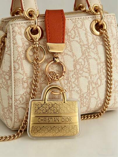 Student Backpack Charm Keychain, Cute Mini Tote Purse Pendant Acrylic Designer Inspired Bag Charm With Gold Key Ring Fashion School Bag Accessory Stylish Letter Print Backpack Decoration Elegant Car Key Holder Chic Wallet Ornament Lightweight Portable Bookbag Charm Back To School Supplies Accessory