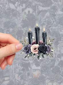 50pcs Dark Rose Theme Stickers, PET Material, Dark Rose Vine & Thorn Pattern, Suitable For Planner, Car, Skateboard, Luggage, Atmosphere-Enhancing, Elegant & Mysterious - View 8