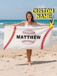 1 pieza Toalla de playa de béisbol personalizada con nombre personalizable, material de microfibra súper absorbente y de secado rápido para playa y viajes - Multicolor - Ver 17
