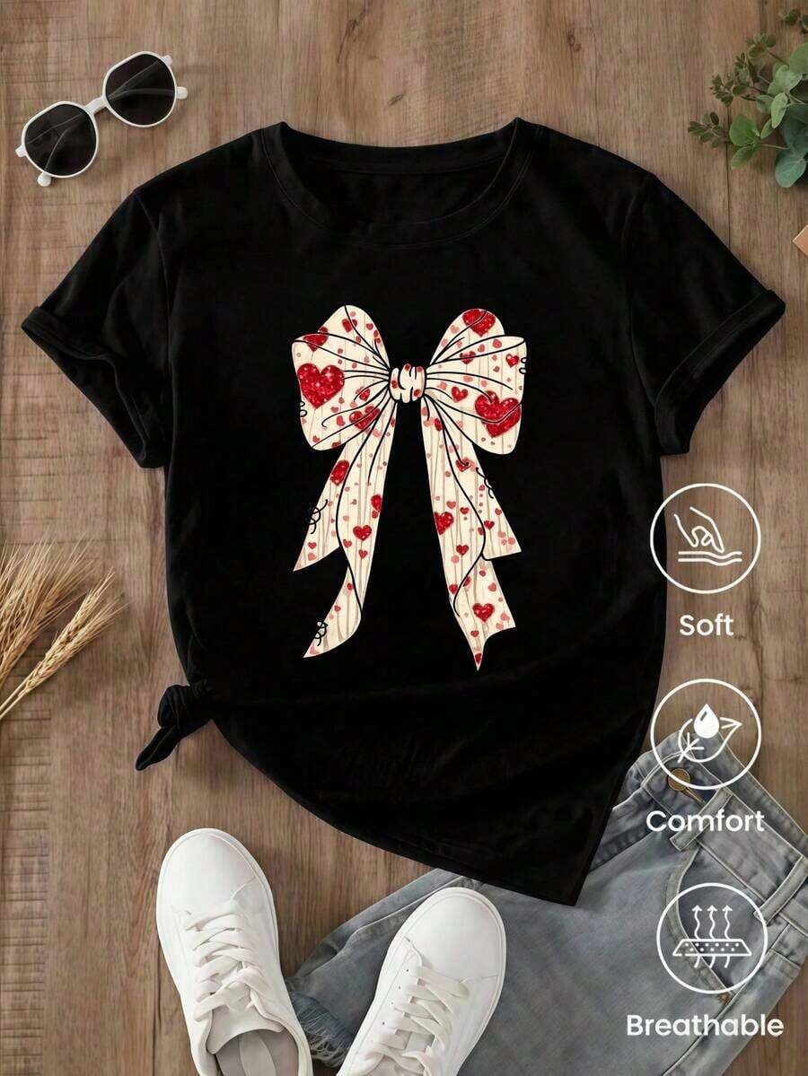 Camiseta de cuello redondo y mangas cortas de ropa fashion, fabricada en México, para la temporada primavera-verano 2025. Con estampado de dibujos animados, es un modelo de pareja, apta para usar tanto por dentro como por fuera, ideal para oficina y estilo casual, diseñada para hombres y mujeres, en unidad individual. - Negro - Ver 1