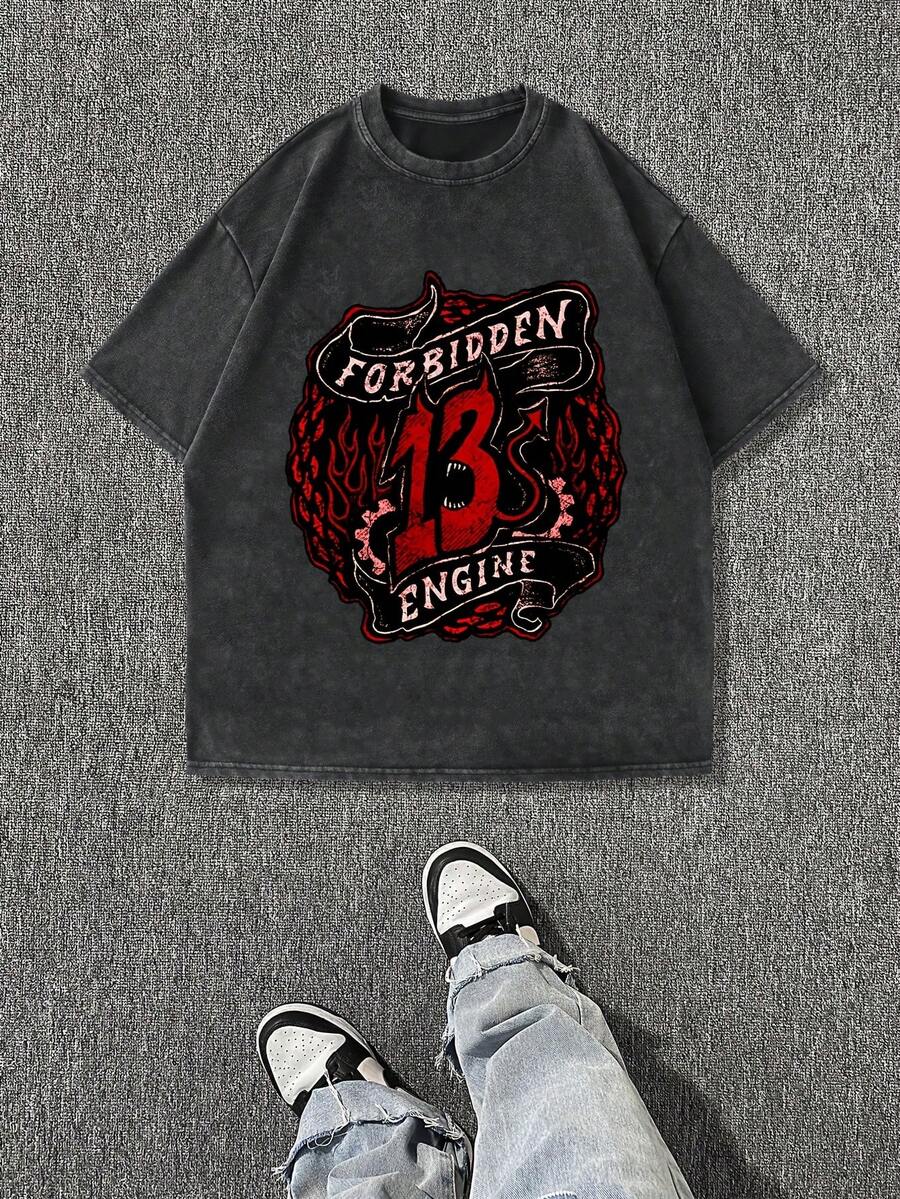 Camiseta casual vintage cómoda y lavada para mujer, camiseta de manga corta con cuello redondo,% algodón lavado y versátil para hombre, adecuada para uso diario y atuendos de, estilo unisex. - Negro - Ver 1