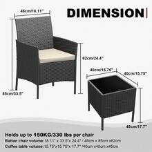 3 Pieces Patio Furniture Set, PE Rattan Wicker Outdoor Furniture with Steel Frame, Cushioned Chairs & Glass Coffee Table for Garden, Deck, Porch, or Poolside - Schwarz - Übersicht 10