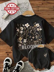 Camiseta de edición limitada con estampado gráfico, manga corta, cuello redondo, top casual para verano y primavera, ropa de mujer, algodón ligero. - Albaricoque - Ver 9