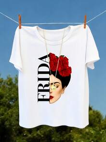 1 Piece Of Short Sleeve T-Shirt With Artistic Letter Print - Elegant And Stylish - For Women, Round Neck, Casual Sporty Style, 180g 100% Cotton. - 黑色 - 查看 7