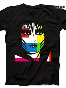 Camiseta de música Y2K para hombre con diseño de Siouxsie The Bane, pintura facial icónica y ojos rojos - Edición Especial "Once Upon A Time", con fuente característica y logotipo de Siouxsie - Camiseta punk negra, adecuada para fans, eventos temáticos y uso diario, camiseta para mujer, de alta calidad. - Negro - Ver 1
