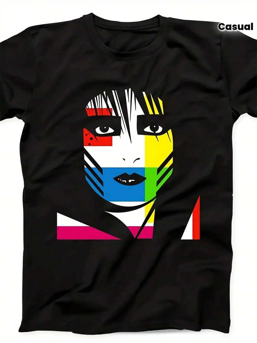 Camiseta de música Y2K para hombre con diseño de Siouxsie The Bane, pintura facial icónica y ojos rojos - Edición Especial "Once Upon A Time", con fuente característica y logotipo de Siouxsie - Camiseta punk negra, adecuada para fans, eventos temáticos y uso diario, camiseta para mujer, de alta calidad. - Negro - Ver 1