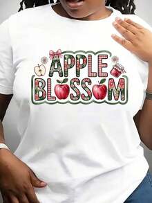 Camiseta Flor de Manzana, Camiseta con Lazo Coqueta, Camiseta de Flores, Camiseta Retro, Sublimación Boho, Regalo Perfecto para Cumpleaños, Ropa Casual de Manga Corta con Cuello Redondo para Mujer, Camiseta Perfecta para Uso Diario al Aire Libre - Blanco - Ver 6