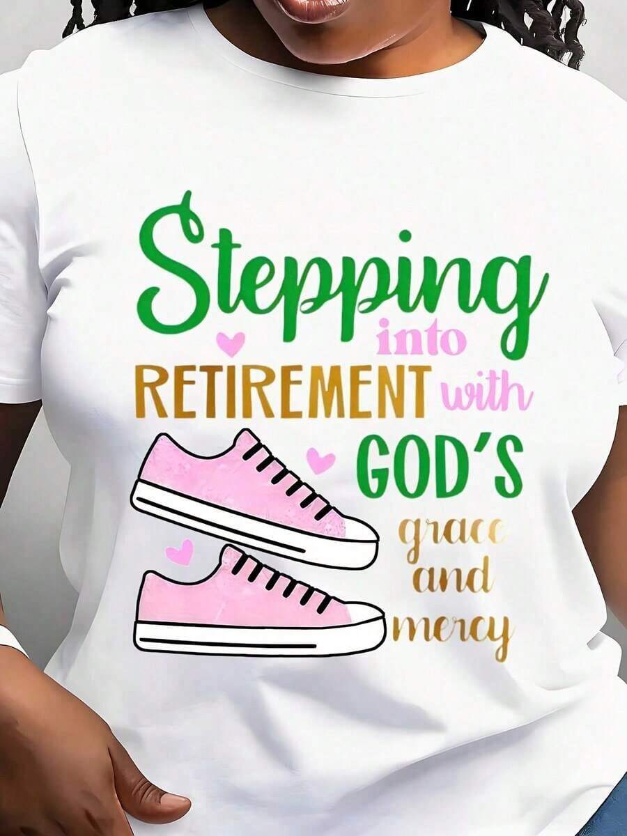 Inspirational Retirement Party Outfit For Women - Black Crew Neck T-Shirt With "Starting Retirement" Print And Pink Sneakers Design - Fun Retirement Gifts For Teachers, Nurses, Coworkers - Casual Loose Fit Short Sleeve T-Shirt - Comfortable Outfit For Retirement Celebrations - Machine Washable - Perfect Retirement Party Set With Vibrant Retirement-Themed Print - 白色 - 查看 1