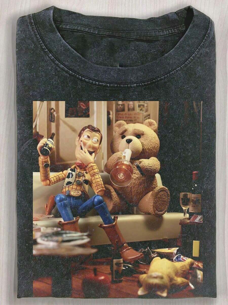 Role Party, 230g, Camiseta Estampada, Algodón Batik de Alta Calidad, Camiseta de Marca de Moda Retro de Nuevo Estilo y Tejido Grueso, Cuello Redondo, Corte Holgado, Talla Grande, Camisa Casual, Unisex, Regalo Perfecto para las Fiestas. - Negro - Ver 1