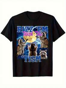 Camiseta Divertida de Concienciación sobre el Autismo para Hombres - Rizz Em con Dise?o Tism, Cuello Redondo Casual para Uso Diario y Eventos Formales, Prenda Lavable a Máquina para Adultos, Camiseta - Negro - Ver 1