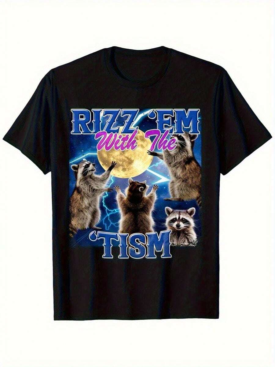 Camiseta Divertida de Concienciación sobre el Autismo para Hombres - Rizz Em con Dise?o Tism, Cuello Redondo Casual para Uso Diario y Eventos Formales, Prenda Lavable a Máquina para Adultos, Camiseta - Negro - Ver 1
