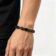1 chiếc vòng tay nam bằng đá mã não đen hình lục giác, vòng tay đá tự nhiên tối giản thanh lịch, phong cách Châu Âu và Mỹ, món quà đa năng dành cho nam giới. - màu đen - Xem 2