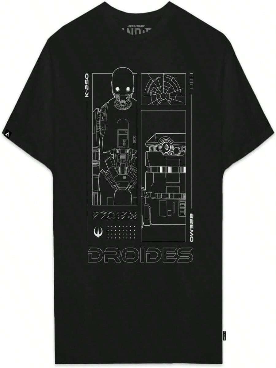 FAN ARMY Playera para Adulto Original Modelo con Cuello Redondo 100% Algodón Color Negro Dise?o Andor Droides Talla - Negro - Ver 1