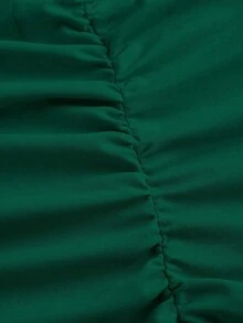 Vestido maxi de cola de pez con hombro asimétrico arrugado de unicolor sin mangas - Verde Oscuro - Ver 4