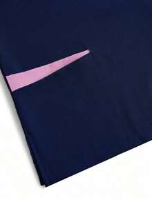 Conjunto de uniforme de pijama de unicolor con parches, cuello en V y manga corta - Azul marino 3 - Ver 6