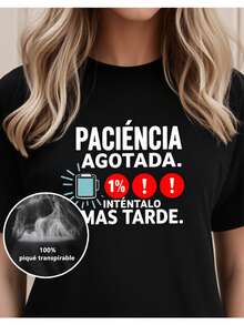 Camiseta gráfica de ajuste relajado para mujer con texto en español, con un teléfono cargándose y signos de exclamación, perfecta para uso casual y diario Camiseta de mujer de diseño holgado cas MPLPQ - Negro - Ver 11